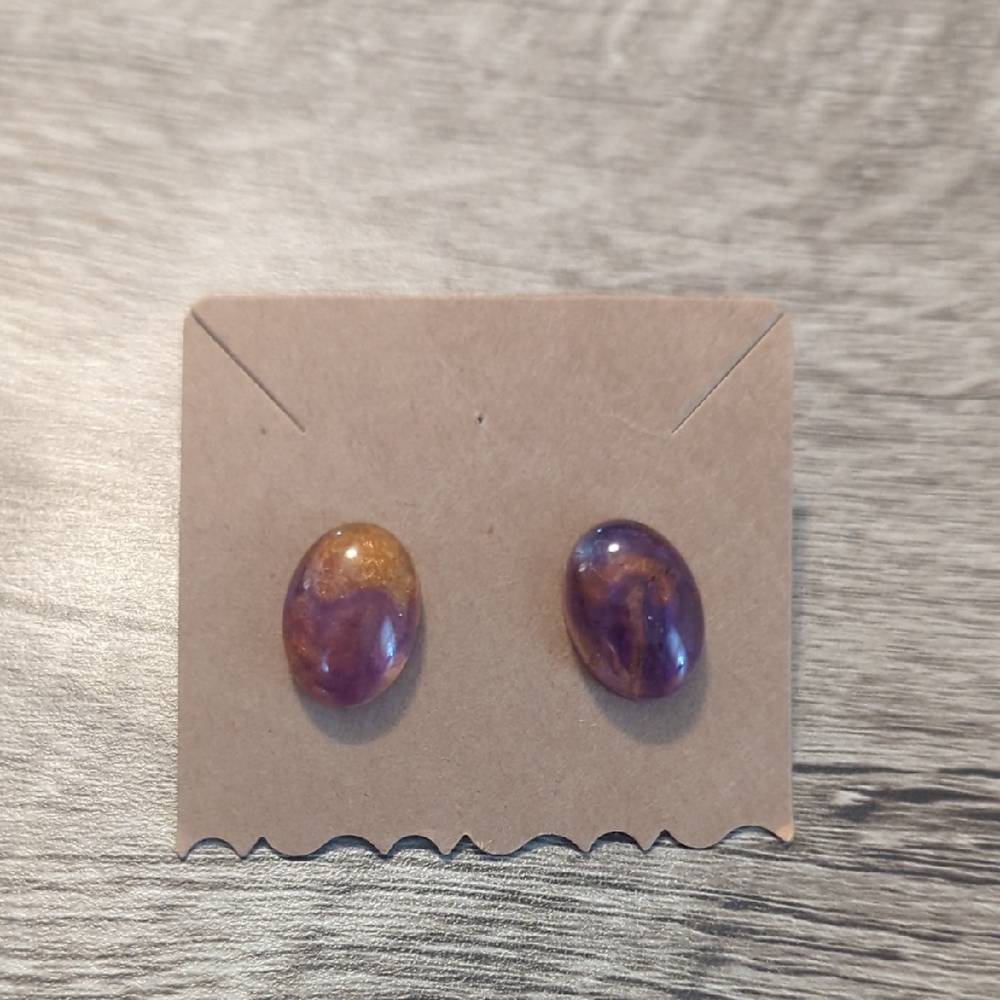 Purple and Gold Stud Earrings